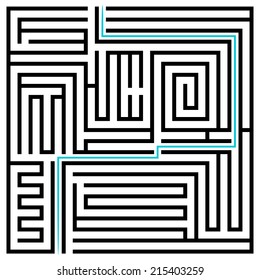 Black square maze (22x22) with help on a white background