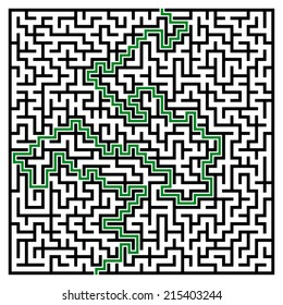 Black square maze (32x32) with help on a white background