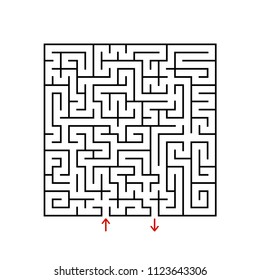 Black square maze with entrance and exit. A game for children and adults. Simple flat vector illustration isolated on white background