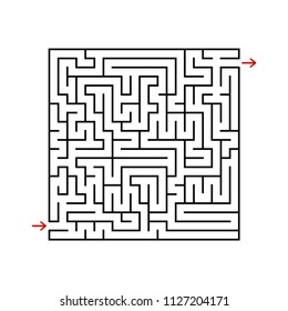 Black square maze with entrance and exit. A game for children and adults. Simple flat vector illustration isolated on white background