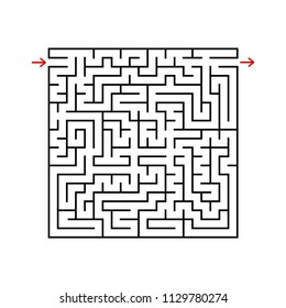 Black square maze with entrance and exit. A game for children and adults. Simple flat vector illustration isolated on white background