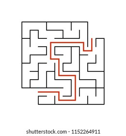Black square maze with entrance and exit. An interesting game for children. Simple flat vector illustration isolated on white background. With a place for your drawings. With the answer