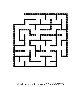 Black square maze with entrance and exit. An interesting game for children. Simple flat vector illustration isolated on white background. With a place for your drawings