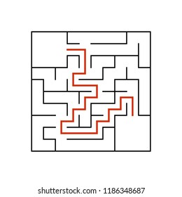Black square maze with entrance and exit. An interesting game for children. Simple flat vector illustration isolated on white background. With a place for your drawings. With the answer