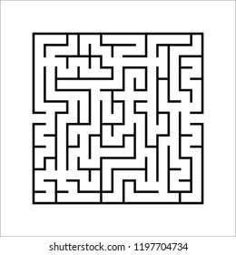 Black square maze. An interesting and useful game for kids. Children's puzzle with one entrance and one exit. Labyrinth conundrum. Simple flat vector illustration isolated on white background.