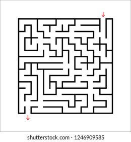 Black square maze. An interesting and useful game for kids. Children's puzzle with one entrance and one exit. Labyrinth conundrum. Simple flat vector illustration isolated on white background.