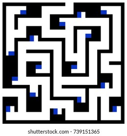 Black square maze(10x10) on a white background