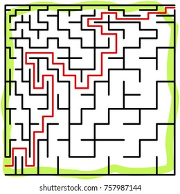 Black square maze(15x15) with help on a white background