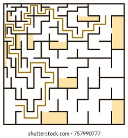 Black square maze(15x15) with help on a white background