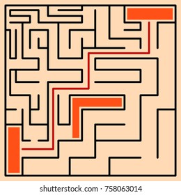 Black square maze(15x15) with help on a red background