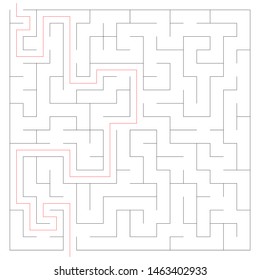 Black square maze(18x18) with help on a white background