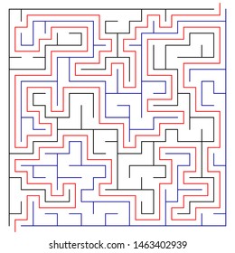 Black square maze(18x18) with help on a white background