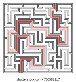 Black square maze(18x18) with help on a white background