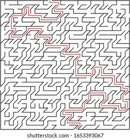 Schwarzes Quadrat-Labyrinth (30x30) mit Hilfe auf weißem Hintergrund