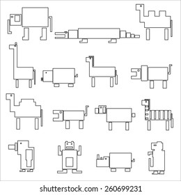 black square outline digital simple retro animals eps10