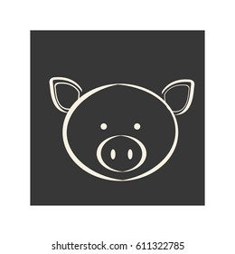black square picture of pig animal, vector illustration