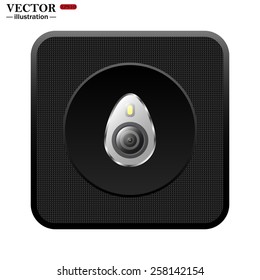 The black square plastic button. Circle. icon smartphone camera and flash, vector illustration, EPS 10