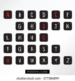 Black square plastic tile alphabet for puzzling words games