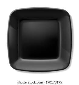 Black square plate with rounded corners isolated on white background