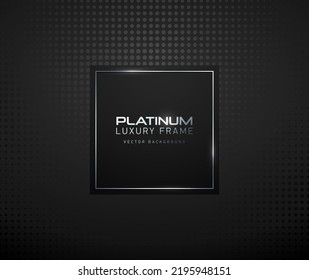 Black square with platinum thin frame luxury banner. Silver text on black square label frame. Dark geometric dots pattern background. Black friday vector illustration