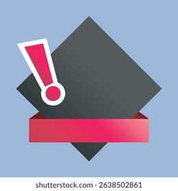 black square with red banner and alert symbol in isolated background