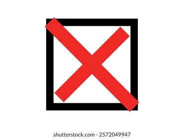 Black square with red cross to cross out