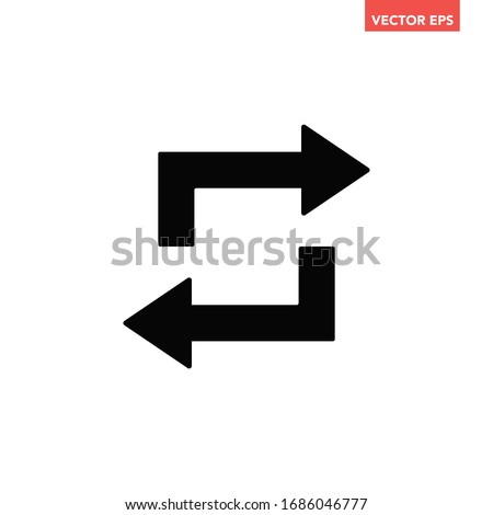 Black square replay / reload icon, simple digital 2 way direction arrows flat design interface concept elements, app ui ux web button logo, graphic pictogram vector eps 10 isolated on white background