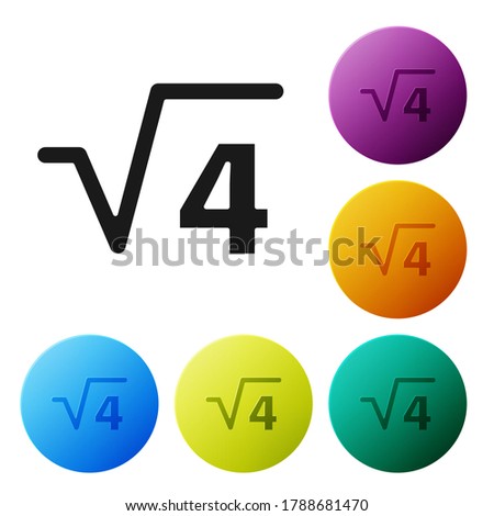 Black Square root of 4 glyph icon isolated on white background. Mathematical expression. Set icons in color circle buttons. Vector