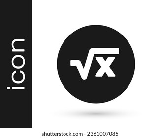 Raíz cuadrada negra del icono x glifo aislado en fondo blanco. Expresión matemática.  Vector