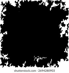 Un cuadrado negro con un borde áspero, angustiado, de estilo grunge sobre un fondo blanco.