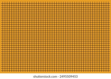 black square seamless pattern on orange background. Grid square graph line texture. Vector Repeating Texture.
