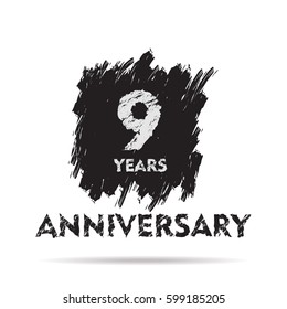 black square shape brush stroke 9 years anniversary vector design