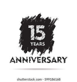 black square shape brush stroke 15 years anniversary vector design