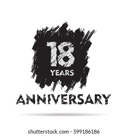 black square shape brush stroke 18 years anniversary vector design