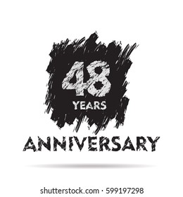 black square shape brush stroke 48 years anniversary vector design