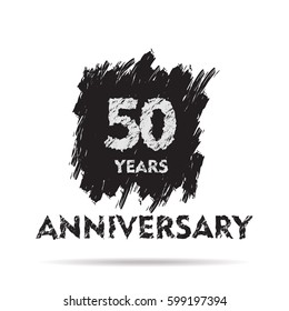 black square shape brush stroke 50 years anniversary vector design
