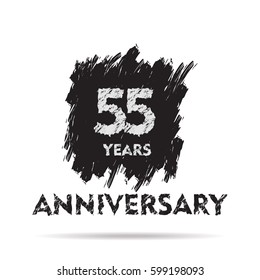 black square shape brush stroke 55 years anniversary vector design
