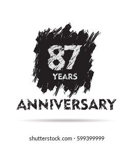 black square shape brush stroke 87years anniversary vector design