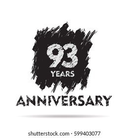 black square shape brush stroke 93 years anniversary vector design