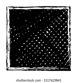 Black square shape distress overlay frame background. Abstract Grunge dark dirty backdrop. Used aged border template. Shabby edge basis element. Retro cover aging design detail. EPS10 vector.