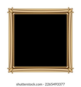 Black square signboard with a golden classic picture frame isolated on white. Three Dimensional stylized drawing. Vector illustration