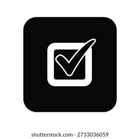 A black square silhouette with rounded corners containing a white checkmark icon