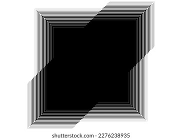 Black square striped design element on a white background. Abstract frame for printing, web design, advertising, Modern black and white background