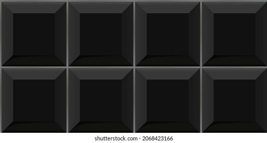 Schwarzes quadratisches U-Bahn-Fliesen nahtloses Muster. Wand mit Ziegelstruktur. Geometrisches Vektorhintergrunddesign