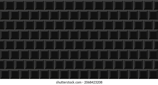 Black square subway tile seamless pattern. Wall with brick texture. Vector geometric background design