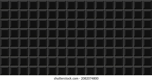 Black square subway tile seamless pattern. Wall with brick texture. Vector geometric background design