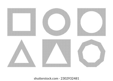 Black square, triangular, polygonal, circle frames elements set with doodle lines. Editable vector template for card, invitation, social media post, poster, mobile app, web ad. Simple vector isolated