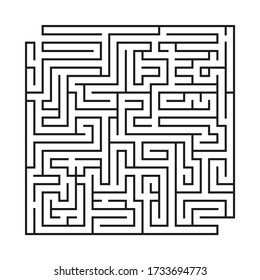 Black square vector maze isolated on white background. Black labyrinth with one right way. Vector maze icon. Labyrinth symbol. Kids puzzle