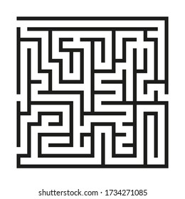 El laberinto vectorial cuadrado negro aislado sobre fondo blanco. El laberinto negro con tres entradas. Icono del tamaño del vector. Símbolo laberíntico. Rompecabezas infantil