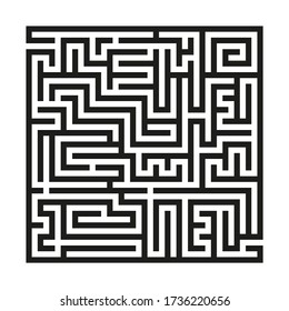 Black square vector maze isolated on white background. Black labyrinth with one right way. Vector maze icon. Labyrinth symbol. Kids puzzle